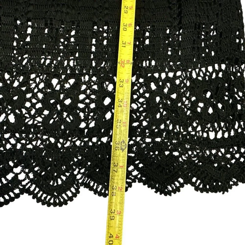 Chico’s Black Crochet Maxi Skirt Pull On Boho Lace Knit Long Skirt Sz 3
